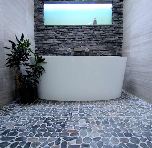 Floor and wall with rocks for bathroom