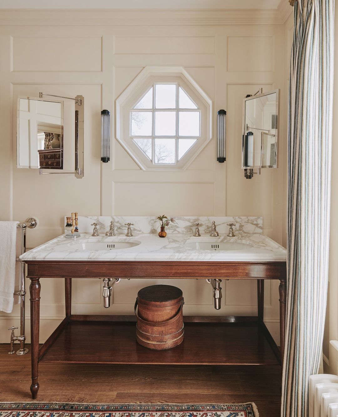 Carrara marble in a historic inspired bathroom
